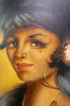 1960s ORIGINAL OIL PAINTING portrait of a young gypsy woman in red dress