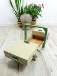 Mint green ivory 1950s SEWING BOX in cantilever style, wooden jewelry box
